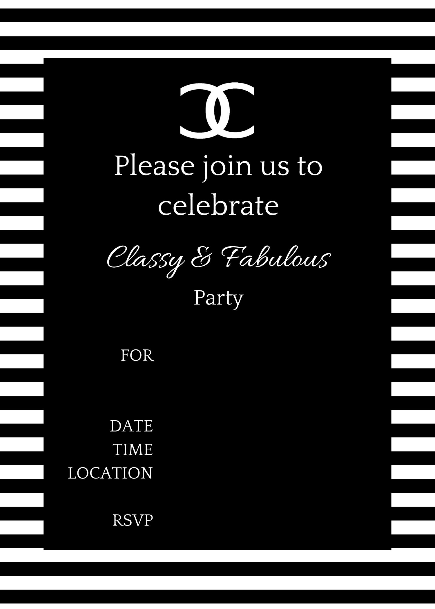 FREE Printable COCO Chanel Party Invitations style 3